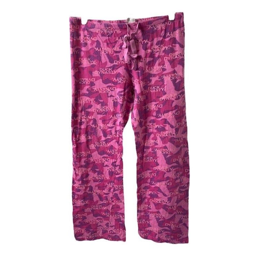 A&E Duck Dynasty Women's Pajama Pants Pink Logo Print Drawstring Size Large